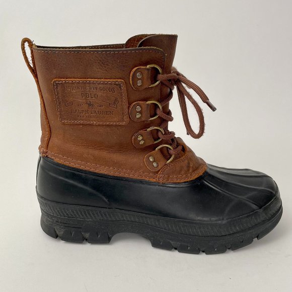 Men's Polo By Ralph Lauren Leather Rubber Lace Up Rain Winter Duck Boots, Size 9 - Picture 1 of 10